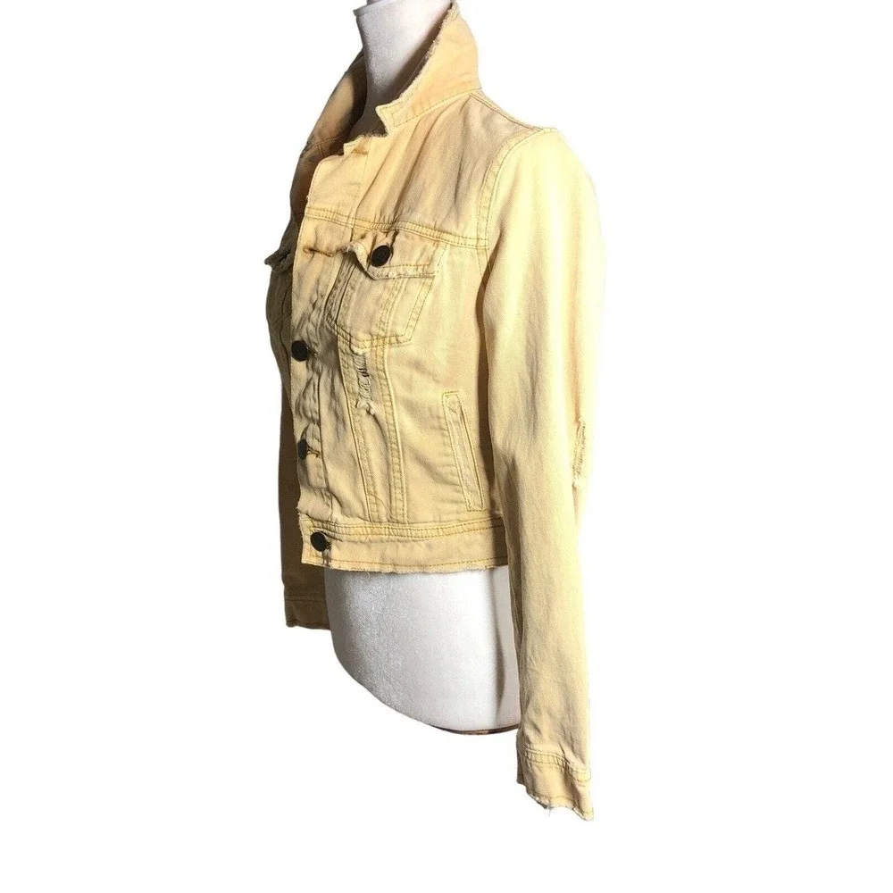 Free‎ People Jacket Womens 4 Pastel Yellow Button Collar Pockets Rumors Denim